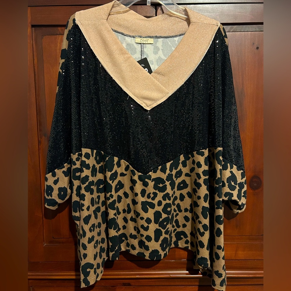 NWT Mocha Multi Print Oversized Leopard Sequin Print - Medium